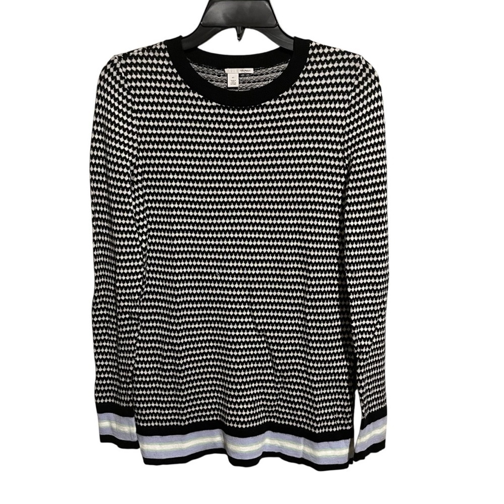 Halogen Sweater Womens XS Long Sleeve Geometric Design Black White Cotton Modal